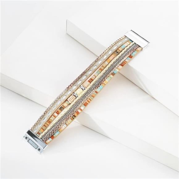 Multilayer Leather Bracelet with Adjustable Closure for Women - Picture 4 of 6